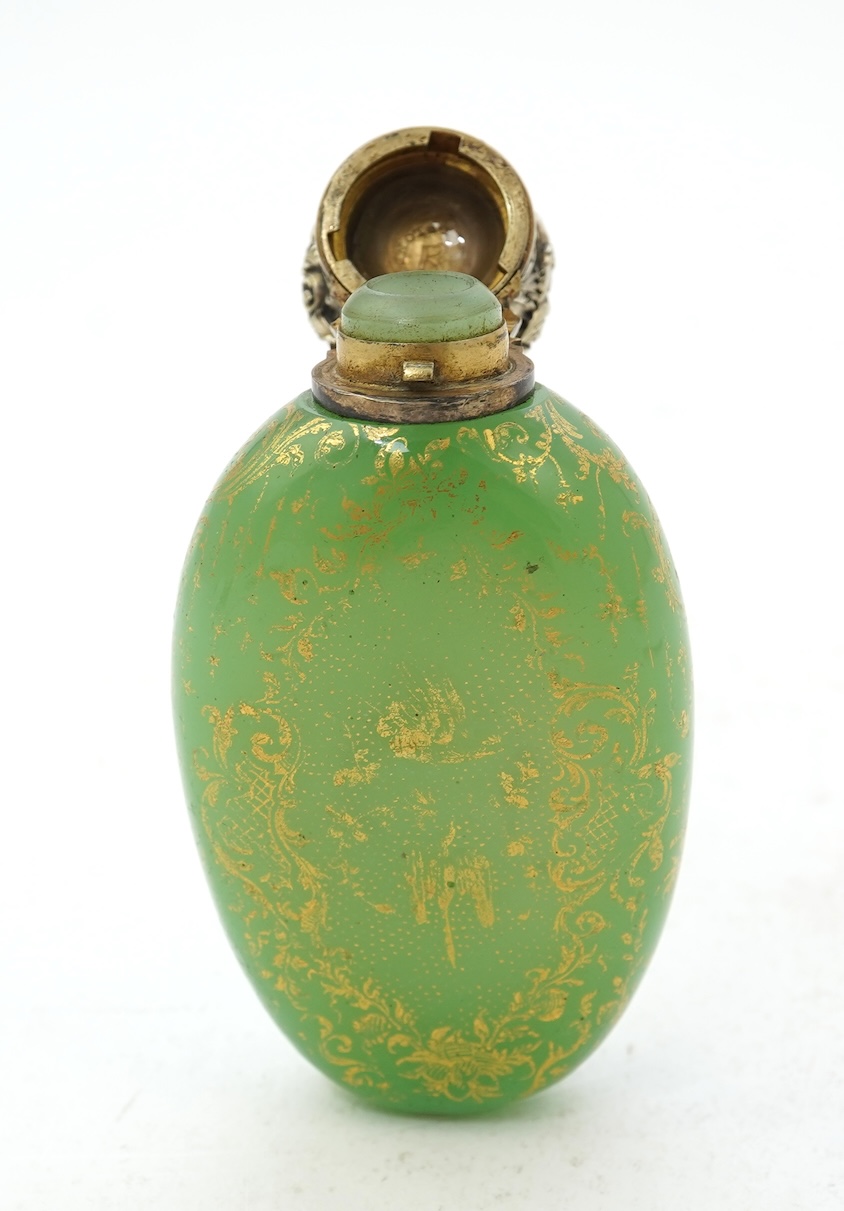 A late 19th century gilt white metal mounted green opaline glass scent flask, by Sampson Mordan & Co